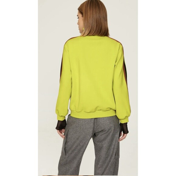 Tory Burch Knit Quarter Zip in Bright Lime Size Medium - Picture 3 of 14